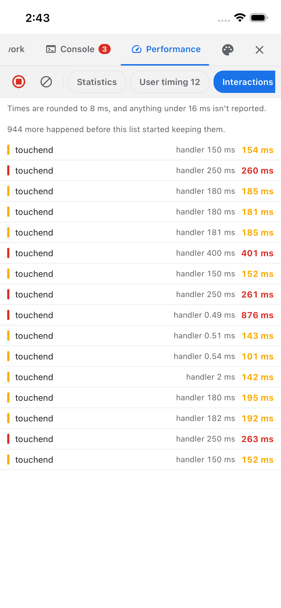 Slow interactions with handler time and total