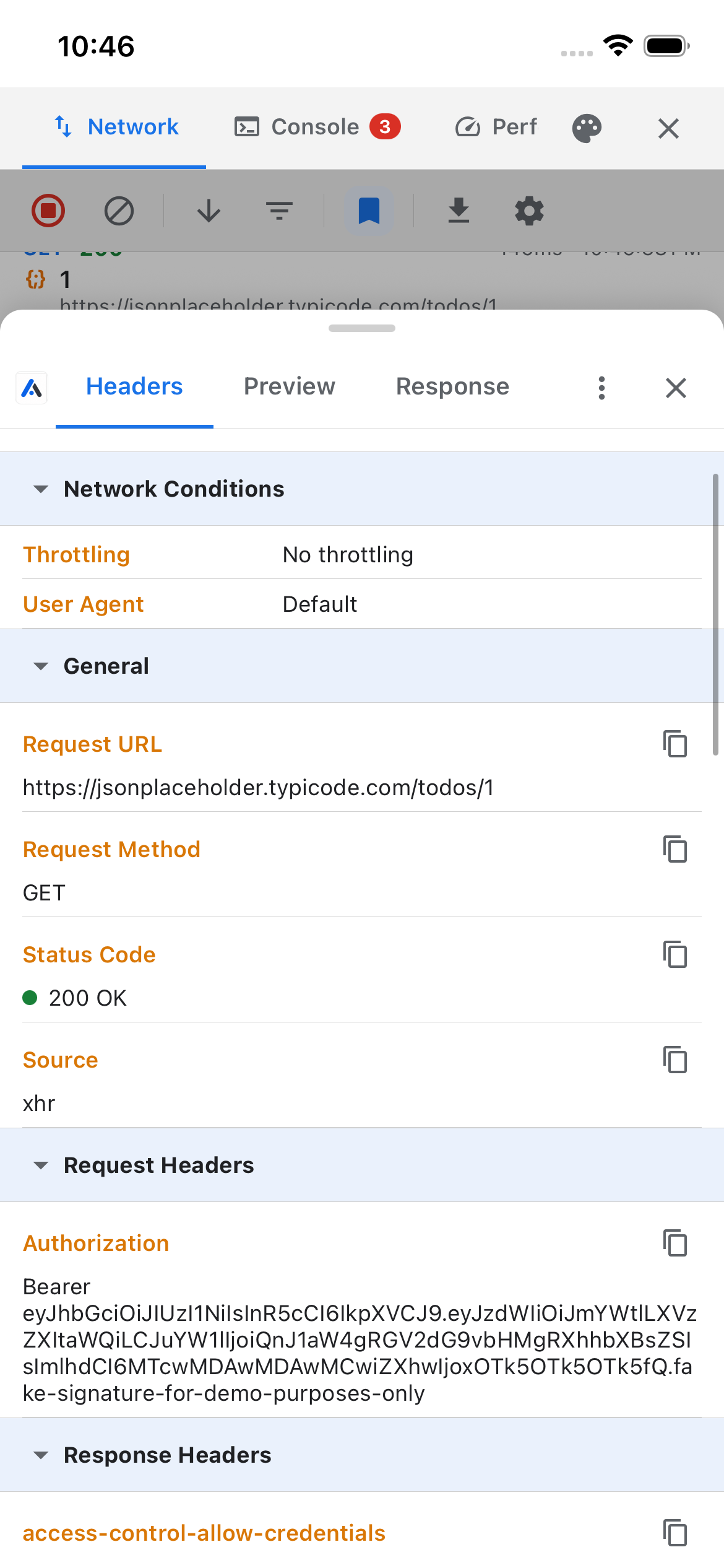 Headers tab with a copy button on every value